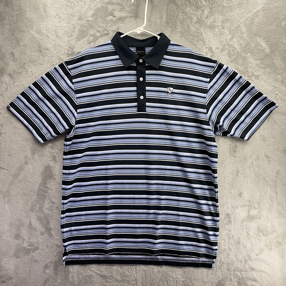 Dunning Golf Polo Shirt Mens XXL Blue White Black Striped Performance